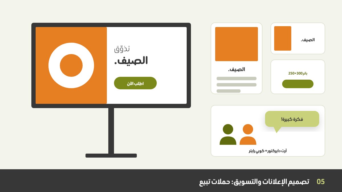 بيلبورد على عمود بعنوان عريض، بجوار إعلان مجلة، وبانر ويب، وبوستر على واجهة محل، وكلها جزء من حملة واحدة