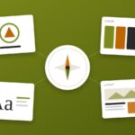 Art director concept: a compass at the center guiding logo, color, typography and layout design cards