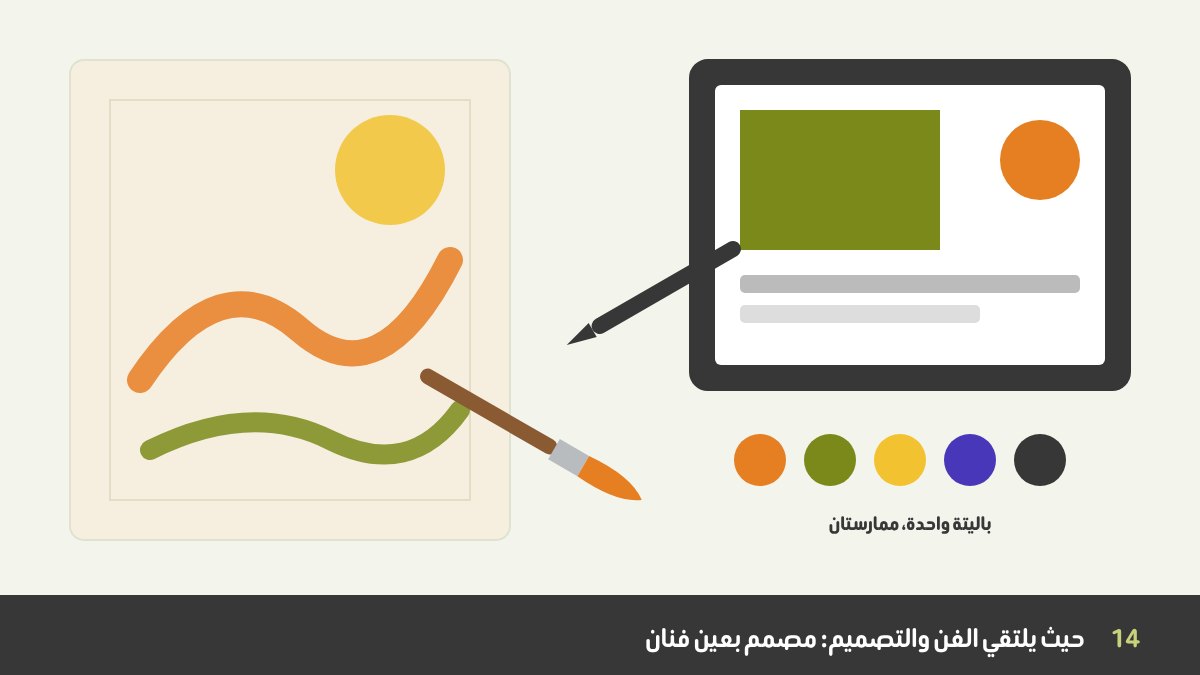 حيث يلتقي الفن والتصميم: فرشاة وقلم رقمي يتقاطعان كأداة واحدة، مع اسكتش بوك وشاشة يتشاركان باليتة الألوان نفسها