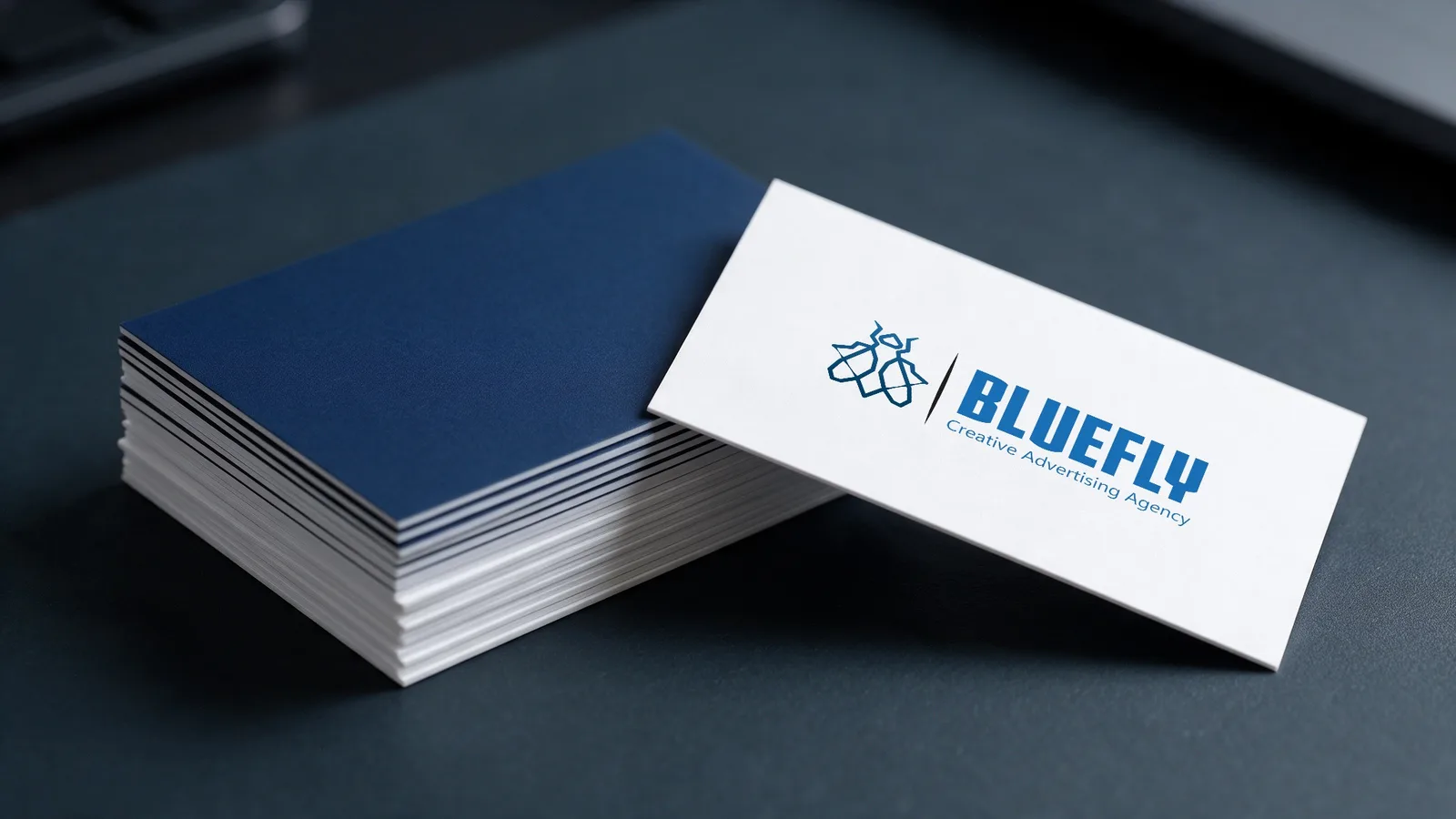 BlueFly logo design: Mockup, business cards