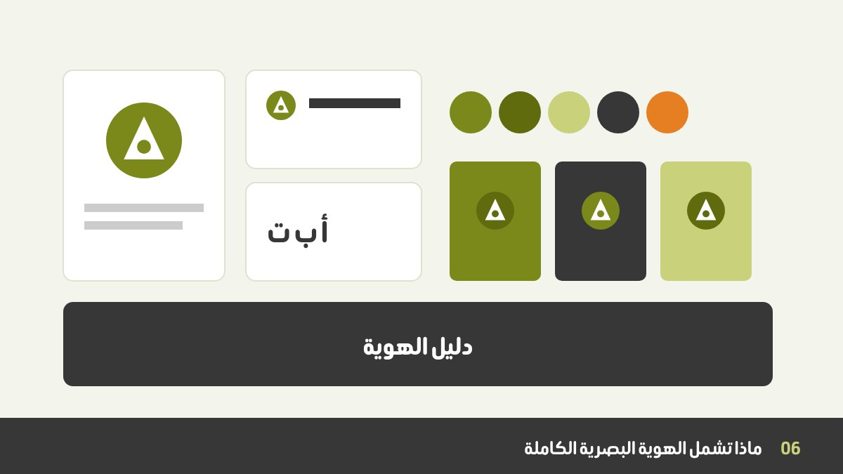 نظام الهوية البصرية: لوجو، ألوان، خطوط، مطبوعات، قوالب سوشيال ميديا، ودليل الهوية