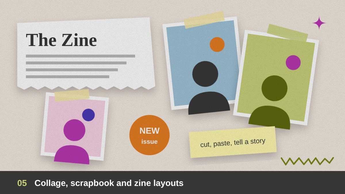 Collage and scrapbook design trend 2026: cut-out photos, torn paper, tape, stickers and zine editorial layout