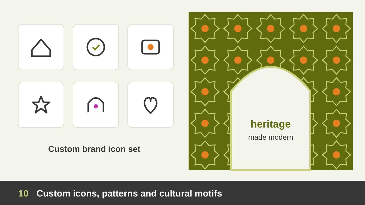 Custom icons and patterns trend 2026: brand icon set, geometric pattern and Arabic inspired cultural motifs