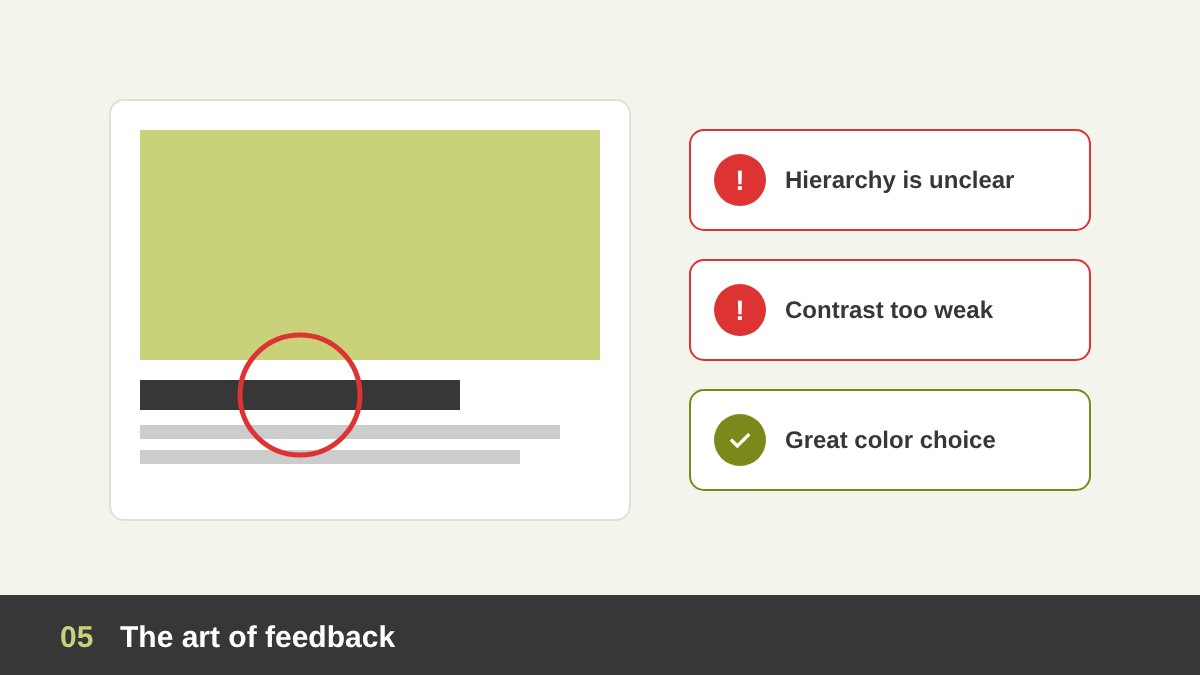 Design critique with specific notes on hierarchy, contrast and color