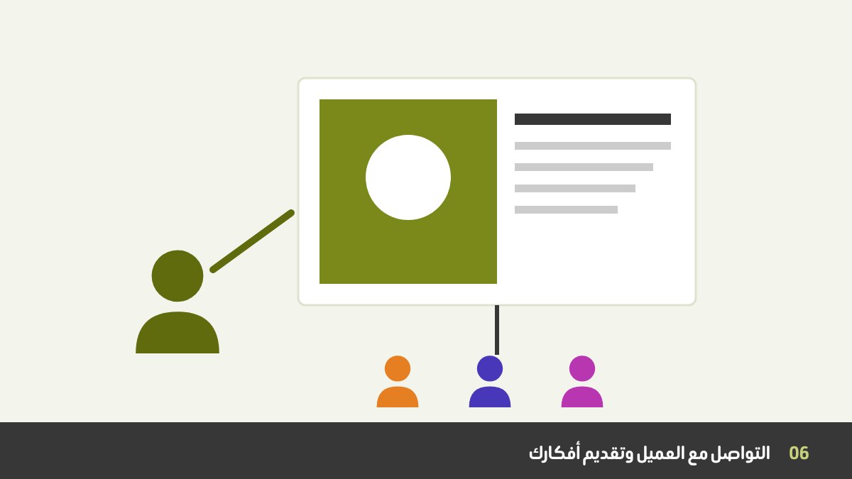 مصمم فريلانسر يقدّم أفكار التصميم لعميل بتواصل واضح
