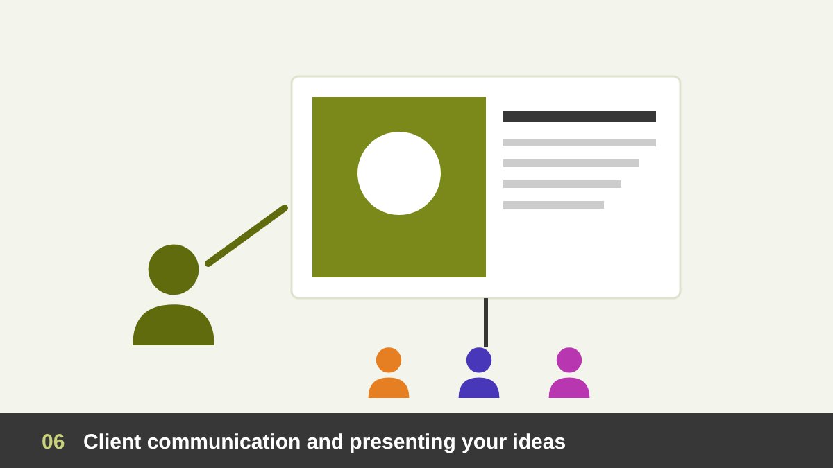 Freelance designer presenting design concepts to a client with clear communication