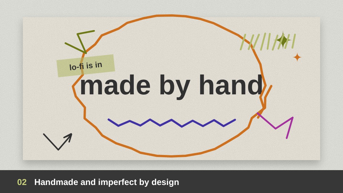 Handmade imperfect design trend 2026: hand-drawn scribbles, doodles, rough brush lettering and paper texture