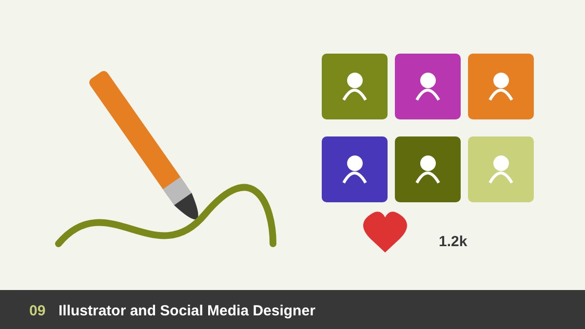 Illustrator brush drawing a line next to a grid of colorful social media post designs