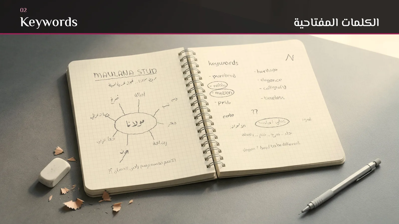 Maulana Stud logo design: Keywords (sketchbook)