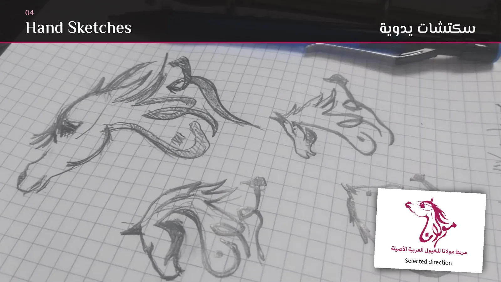 Maulana Stud logo design: Hand sketches