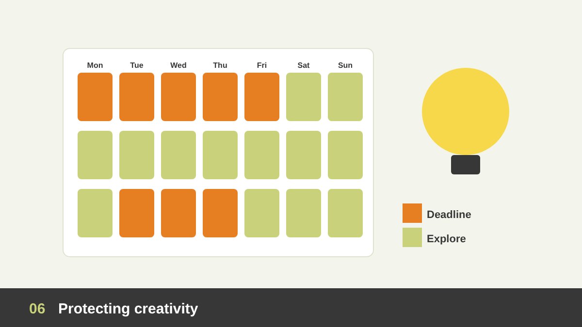 Team calendar balancing deadline weeks with days for exploration