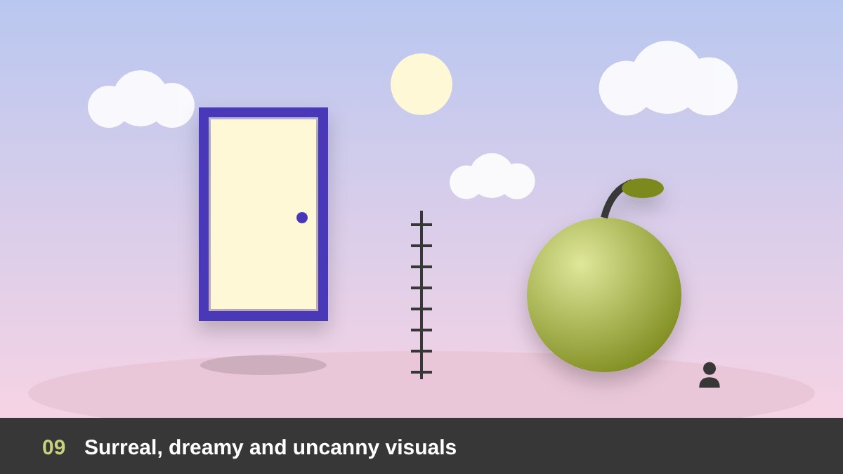 Surreal design trend 2026: floating objects, impossible scenes, a door in the sky and dreamy liminal spaces