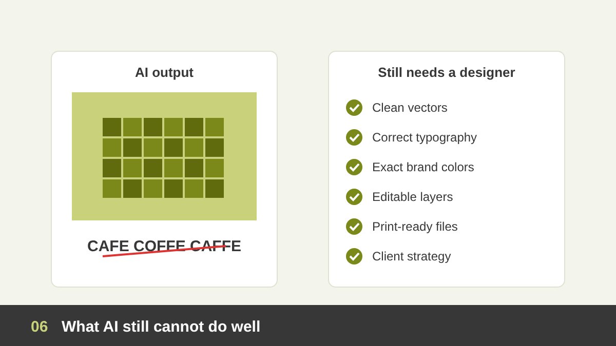 Limits of AI in graphic design: vector precision, typography, brand consistency, editable files and print preparation